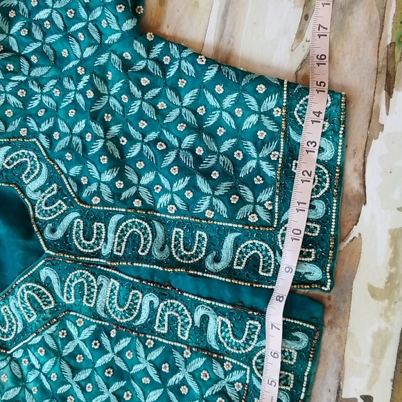BEAUTIFUL Embroidery Beaded Ethnic Turquoise Silk SS Vintage Crop Top Jacket - Picture 13 of 16